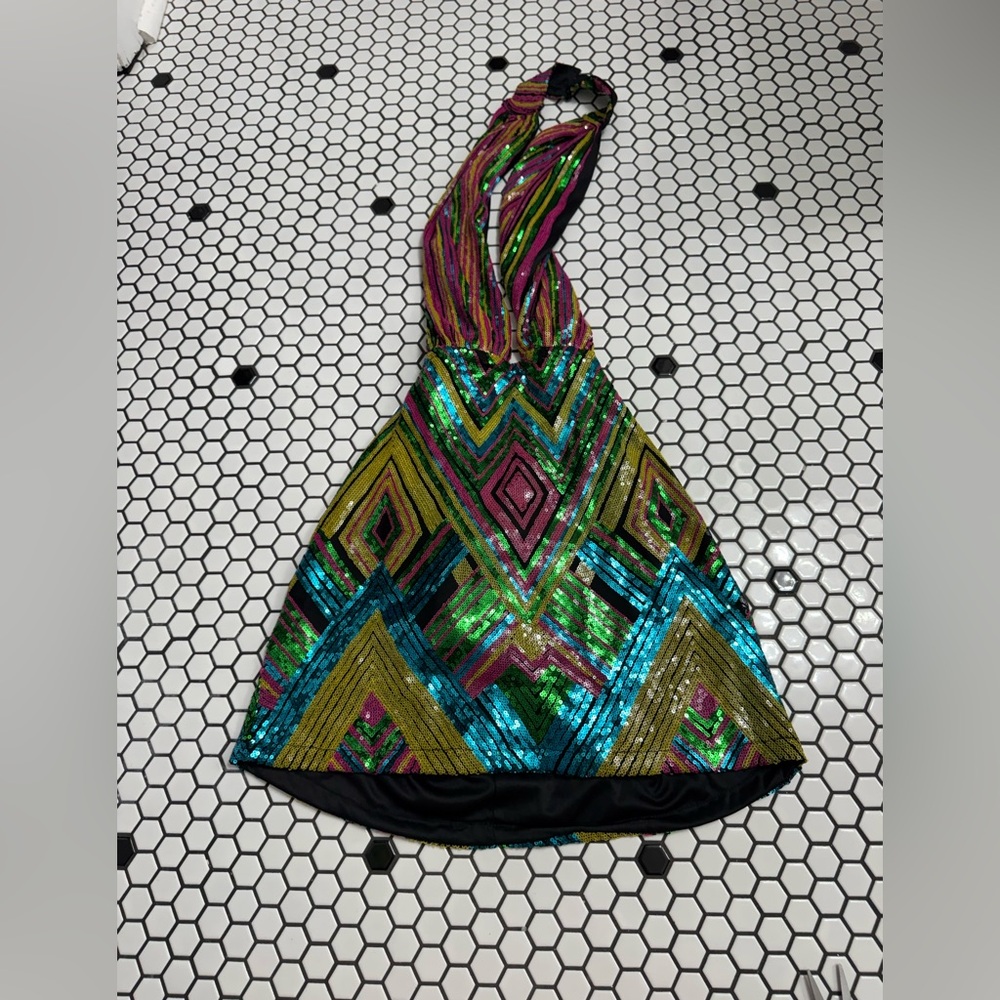 NWT fashion nova Multicolor Sequin Halter mini Dress size XL